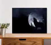 Wolf Howling at The Moon in Dark 5mm thick Plastic Poster Ready to Hang 60x45cm