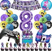 Fortnit Birthday Decoration 8 Years Boy, 51 Pieces Gaming Party Birthday Decoration, Fortnit Balloon 8th Birthday Boy Set, 3D Purple Balloons Fortnit Gamer Birthday Decoration for Children (8 Years)
