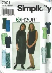 Simplicity Sewing Pattern 7901 Dress 3 Hour Misses Size 18-22