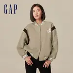 GAP 女裝 LOGO小熊印花圓領棒球外套 碳素軟磨系列-卡其色(810611)