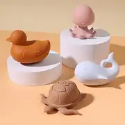Ameon Mole Free Bath Toys for Kids and Toddlers, 4-Piece Set, Easy to Clean, High-Quality Silicone, Bathtub Toys for Kids 1 to 3 Years Old, Perfect for Boys and Girls