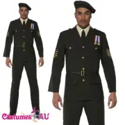 Mens Wartime Officer Costume Adult 40s 1940s Male Army Beret Navy Army Uniform