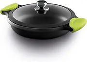 Castey F3-IR24 Induction Shallow Casserole with Tempered Glass Lid and Silicone Side Handles, 24 cm, Cast Aluminium, Black