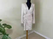 Vince Camuto Womens Beige Shimmer Ruched Formal MOB, Cocktail Party Dress Sz. 10