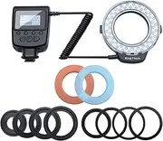 48 Macro LED Light, Compact LED Macro Flash Light 3000k-15000k Plastic Energy Efficient LCD Display with Adapter Rings for Photography