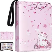 CLOKORIA Card Binder for Girls Gifts,440 Cards Collectible Trading Card Holder Case with 55 Sleeves, 4 Pocket for TCG Game Cards Collection Sports Trading Cards Collector Album (Sakura cat)