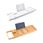 Bathtub Caddy Tray Bamboo Bath Table Expandable Wine Glass Holder Rack