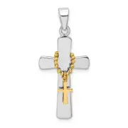 Sterling Silver & Gold Tone Polished Cross with Rosary Charm Pendant 0.99 Inch