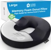 Donut Pillow Hemorrhoid Tailbone Cushion – Large Black Seat Cushion Pain Relief