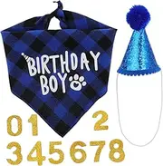 JOINPAYA 1Set Dog Birthday Party Plaid Bandana Pompom Hat for Puppy Birthday Decorations Comfortable Wear Easy to Use for Festive Celebrations