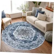 Round Rug 6 Ft Rugs for Entryway Washable Circle 6' (Round) Blue/Brown/White