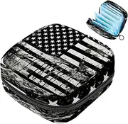 Period Bag,Sanitary Napkin Storage Bag,Black and White USA Flag,Tampon Holder for Purse