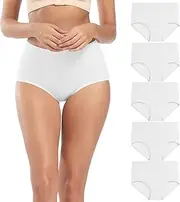 [DOONAU] Comfort - First: Women's Cotton Underwear, High - Waisted & Full - Coverage (Regular & Plus Sizes), White-5pack, Medium