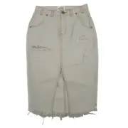 One Teaspoon Off White Denim Distressed Midi Skirt Size 8 NWT Distressed