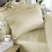 Queen Cream Solid 4 Piece Bed Sheet Set 1000 Thread Count 100% Egyptian Cotton