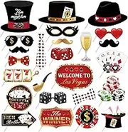 25 Pieces Las Vegas Casino Themed Photo Booth Props, Texas Themed Photo Prop, Poker Selfie Props for Casino Night Decoration, Poker Party Decorations, Game Night Vegas Themed Party Decorations