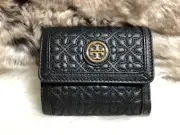 NWT TORY BURCH Bryant Quilted Leather Tri Folded Short WALLET IN BLACK W/RECEIPT