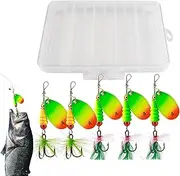 SPINNER BAITS FOR BASS POOL, SPINNERBAIT LURES OF FISHE - Glitter Lure Kit with Feather Hooks - 5x Spinnerbait with Tackle Box, Fishing Accessories for Water Crankbaits