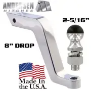 8" Drop Andersen Alumistinger Hitch Ball Mount Receiver Bar w/ 2-5/16" Tow Ball