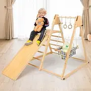 Climbing Frame,Jungle Gym,Indoor Playground Wood Playset 7-in-1 Montessori, Ramp, Slide, Swing, Swedish Ladder, Monkey Bar, Rings, Rock Wall Dome Toddler Kid 1.5-8 Years New