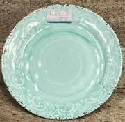 Nicole Miller Aqua Green Rustic Medallion Print MELAMINE Side Plates Set 4