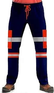 [NOROZE] Mens Hi Viz Safety Work Trousers with Grey High Visibility Reflective Fluorescent Tape Hi Vis Two Tone Combat Side Pocket Bottoms Joggers Pants Workwear