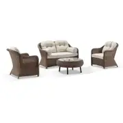 Plantation Outdoor Wicker Lounge Suite with Coffee Table Brushed Wheat - Cream