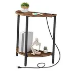 Half Round Side Table with Charging Station, Half Moon Table, 2-Tier Small