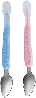 BRIGHTFUFU 2pcs Double-Headed Fruit Scraping Spoon Silicone Handle Toddler Spoon for Puree