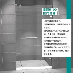 【ITAI 一太】皇冠5100《一字無框單開門+左右固定面淋浴門》寬181-200x高200cm-8mm強玻 淋浴拉門