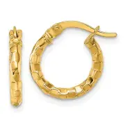14k Yellow Gold Polished 2.3 x 14mm Textured Tube Hoop Earrings