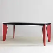HOLGVE Conference Table, Solid Wood Small Office Computer Desk, Black and Red Splicing Office Executive Desk, Rectangle Training Seminar Table(55.1x27.5x29.5in/140x70x75cm)