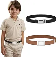 [GUSTAVE] 2 Pack Belt for Kids, Stretchy Kids Belt for Boys Girls, Adjustable Waist Belt, Elastic Silver Buckle Child Toddler Belt - Black & Brown Set, Black, other