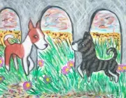 Basenji at the Beach ACEO PRINT Dog Mini Art Card 2.5 X 3.5 by KSAMS Collectible