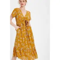 在飛比找蝦皮購物優惠-歐美小眾品牌wishlist apparel 黃橘色花卉排扣