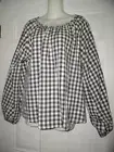 Andree by Unit buffalo plaid black white check peasant top size L NEW with TAGS