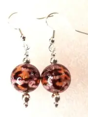 Handmade PInk Leopard Transparent Sparkle Bead Round 12 MM Dangle Earrings
