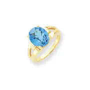 14k Yellow Gold 11x9mm Oval Blue Topaz Checker ring