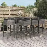 9 Piece Garden Bar Set with Cushions Grey Poly Rattan Patio Bar Sets