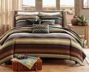 SOUTHWEST 5pc Twin XL QUILT SET : TURQUOISE NATIVE BROWN STRIPE SOUTHWESTERN