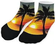 [QMNVBDS] Sunset Palm Tree Socks Ankle Length Socks Casual Short Socks for Women Men Low Cut Sports Socks Running Socks No Show Socks Ankle Socks Athletic Socks Workout Socks, Style, One Size, Style