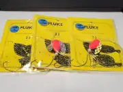 3 NJ Hand Tied Spin-N-Glow FLO. RED English Hook Fluke/Summer Flounder Rigs