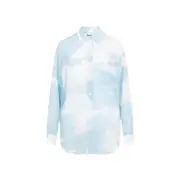 [Moschino] Moschino-Light Blue All Over Print Silk Shirt-Donna 42 IT