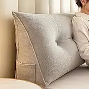 Reading & Bed Rest Pillows, Headboard Wedge Pillow, Triangular Headboard Pillow, Lumbar Neck Back Support Pillows, Removable and Washable, with Pocket (Gray 200cm)