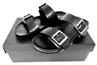 The Mens Store Bloomingdale's Devin Black Leather Contoured Men's Slides Sandals