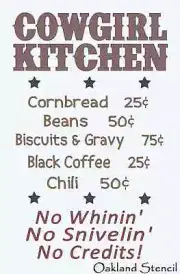 Primitive Stencil*COWGIRL KITCHEN*Menu Country Western Cowboy Kitchen