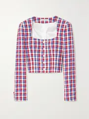 [Alessandra Rich] Alessandra Rich - Cropped Checked Tweed Jacket - Blue - IT44 IT 44 Blue