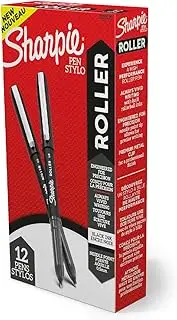 Sharpie Black Roller Ball Pen |Smudge Proof Ideal for Regular Office Usage |Stationery Items | Needle Point (0.5mm) |Pack of 12