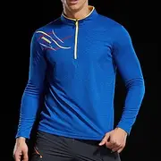 Men's T shirt Hiking Tee shirt Long Sleeve Quarter Zip Tee Tshirt Muscle T-Shirt Bodybuilding Stretch Tee Outdoor Quick Dry Workout Soft Sweat wicking Polyeste
