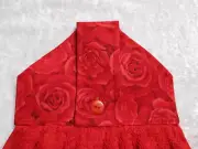 Jazberryz Kitchen Hanging Hand Towel ROSES on RED Button Close Handmade New